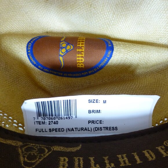 Bullhide Full Speed straw cowboy hat natural distress adult medium - Picture 8 of 9